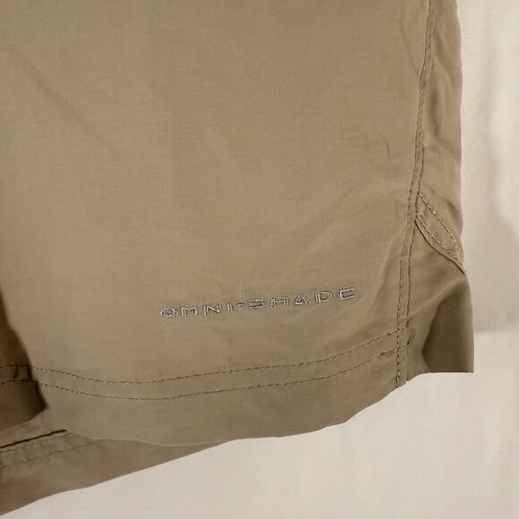 Columbia PFG Shorts Women's Medium Khaki Chino Stretch 5" Inseam Nylon - Picture 2 of 8
